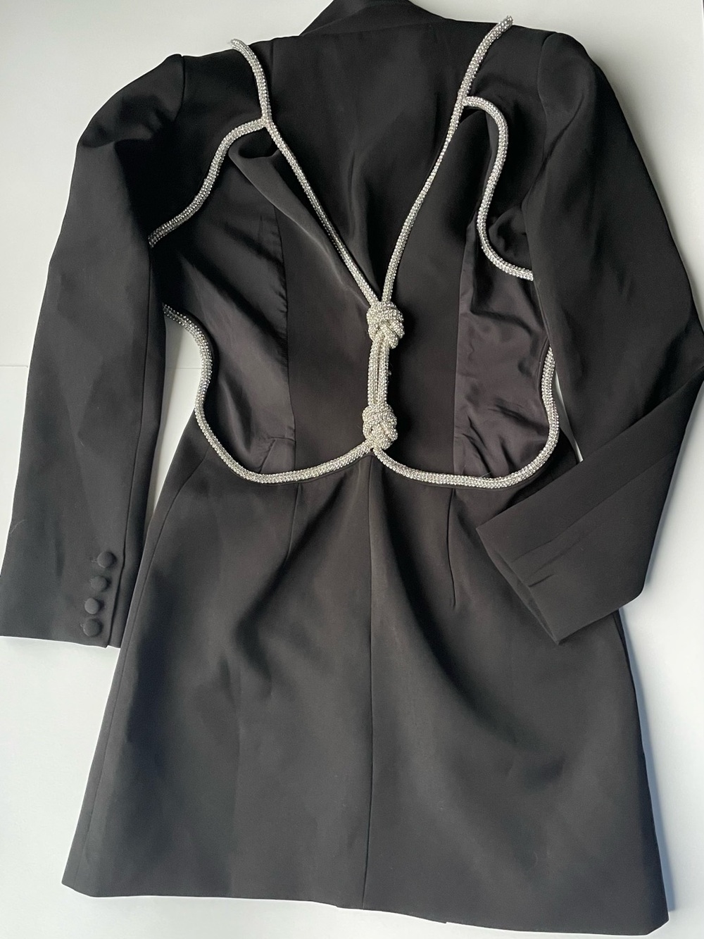 Plunge Backless Blazer Dress Crystal Open Back Tuxedo Mini Dress Medium - Picture 2 of 13